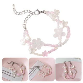 เครื่องประดับ กําไลข้อมือ ประดับลูกปัดอะคริลิค ลายดอกไม้ และดาว สําหรับผู้หญิง