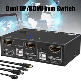 สวิตช์มอนิเตอร์ KVM DP และ HDMI แบบคู่ สําหรับเครื่องพิมพ์ 2 In 1