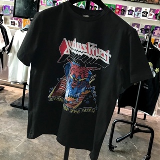 มีความสุข เสื้อยืดคอกลม แขนสั้น พิมพ์ลาย Judas Priest Judas Priest สไตล์ยุโรป และอเมริกา สําหรับผู้หญิง