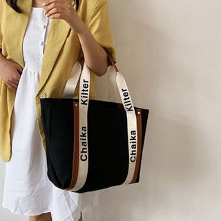 ♚♚Keshan Store [Fashion Summer] 2022 New Fashion Canvas Bag Large Capacity Portable Commuter Shoulder Tote Bag Internet Celebrated College Students School Bag