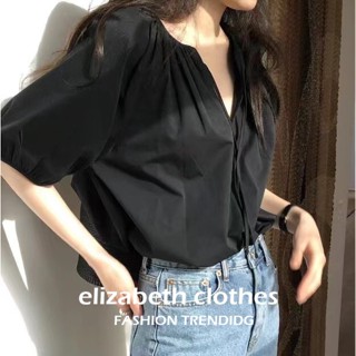 เสื้อเชิ้ต คอวี แขนพอง ผูกเชือก ทรงหลวม ลําลอง เหมาะกับฤดูร้อน