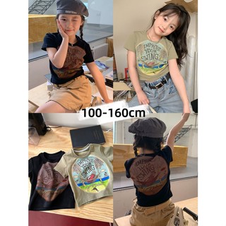 【Girl Tshirt】เสื้อยืดแขนสั้น ผ้าฝ้าย พิมพ์ลาย สไตล์เกาหลี สําหรับเด็กผู้หญิง (1-14 ปี)