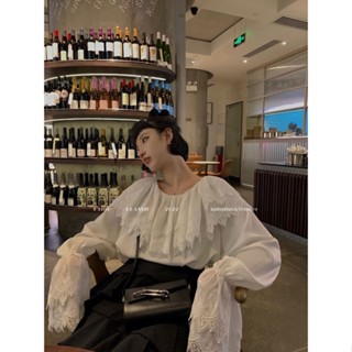 สีขาวลูกไม้เสื้อเชิ้ตแขนยาว สวยมากเลยค่ะ