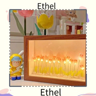 Ethel1 โคมไฟกลางคืน LED รูปดอกทิวลิป ใช้แบตเตอรี่ แฮนด์เมด ขนาดเล็ก สําหรับตกแต่งห้อง