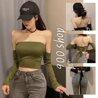 900Shop📌เสื้อโชว์ไหล่แขนยาว มีโบว์สำหรับร้อยผูกด้านหลัง 2 สี