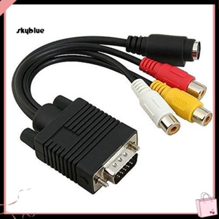 [Sy] Vga to S-Video 3 RCA Composite AV TV Out อะแดปเตอร์แปลงสายเคเบิ้ล สําหรับ PC Laptop