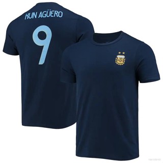 เสื้อกีฬาแขนสั้น ลายทีมชาติฟุตบอล Argentina Aguero 22 23 พลัสไซซ์