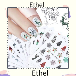 Ethel1 สติกเกอร์ตกแต่งเล็บ ลายคริสต์มาส กวาง เกล็ดหิมะ สีดํา 1/12 ชิ้น