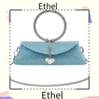 Ethel1 กระเป๋าคลัทช์ ประดับเพชรเทียม ไข่มุก หนัง PU สีพื้น หรูหรา แฟชั่น สําหรับผู้หญิง