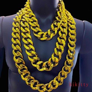 Hik สร้อยคอโซ่ พลาสติก ขนาดใหญ่ สไตล์ฮิปฮอป สีทอง เครื่องประดับแร็ปเปอร์