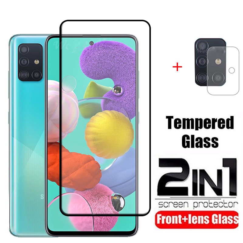 2in1 ฟิล์มกระจกนิรภัยกันรอยหน้าจอ แบบเต็มจอ สําหรับ Samsung Galaxy A71 A51 4G A71 A 71 51