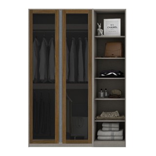[กทม. 3-5 วัน ส่ง] Koncept furniture ตู้เสื้อผ้าบานเปิด รุ่น Blox สีไม้เข้ม (150x59x210 ซม.)