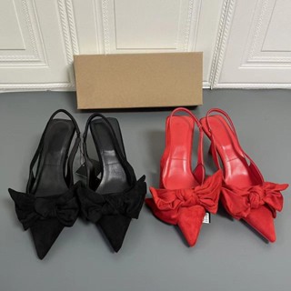 【พร้อมส่ง】Newzaraф รองเท้าส้นสูง เปิดนิ้วเท้า หัวแหลม ปิดนิ้วเท้า ประดับโบว์ ปากต่ํา หรูหรา แฟชั่นสําหรับผู้หญิง