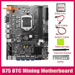 เมนบอร์ดขุดเหมือง B75 8GPU พร้อมสายเคเบิล CPU SATA G1610 จาระบีความร้อน LGA1155 รองรับ 2XDDR3 MSATA B75 8USB