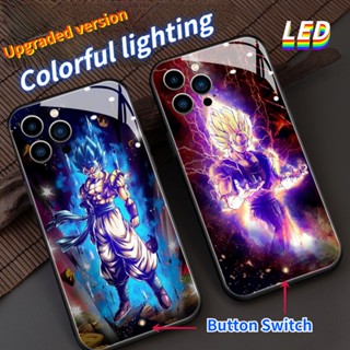 เคสโทรศัพท์มือถือแบบแก้ว ลายดราก้อนบอล มีไฟกระพริบ LED สําหรับ iPhone 14Promax 14Plus 13Promax 12ProMax 7plus 8plus XR XS X XSMAX 11ProMax 11pro