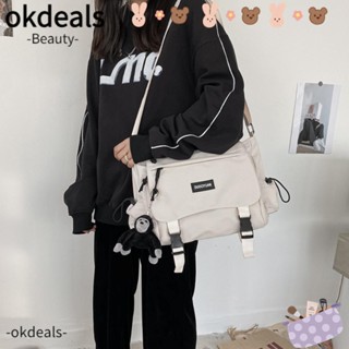 Okdeals กระเป๋าสะพายไหล่ ผ้าไนล่อน สีพื้น สีขาว ​กระเป๋าสะพายไหล่ลําลอง ทรงโท้ท ขนาดใหญ่ จุของได้เยอะ สีดํา แฟชั่นสําหรับสตรี