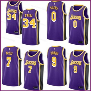 เสื้อกีฬาบาสเก็ตบอล NP2 LA Lakers NBA Jersey Oneal Kuzam Rondo McGee สีม่วง สไตล์วินเทจ สําหรับผู้ชาย และผู้หญิง PN2