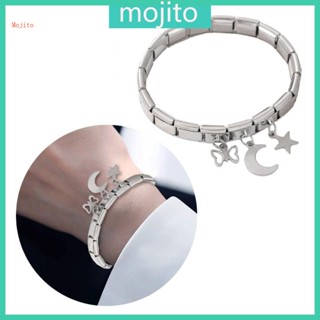 Mojito สร้อยข้อมือ กําไลข้อมือ สเตนเลส ลายดวงจันทร์ ดาว ผีเสื้อ ยืดหดได้ สําหรับผู้หญิง