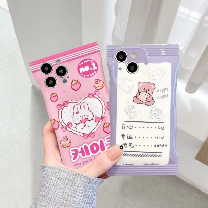 เคสถุงขนมสกรีนลายกระต่ายน่ารัก กันเลนส์กล้อง สำหรับรุ่น11 11promax 12 12promax 13 14 14Pro 14Promax 