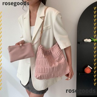 Rosegoods1 Ruched กระเป๋าถือ กระเป๋าสะพายไหล่ หนัง PU นิ่ม ขนาดใหญ่ จุของได้เยอะ แบบพกพา 5 สี สําหรับผู้หญิง