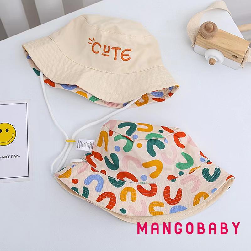 (จัดส่งในกรุงเทพฯ)-baby Kids Bucket Hat Double-side Colourful Print เย็บปักถักร้อยตัวอักษรหมวกปีกกว้างหมวกป้องกันแสงแดดสําหรับเด็กผู้หญิง