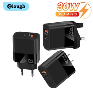 Elough อะแดปเตอร์ที่ชาร์จโทรศัพท์มือถือ USB Type C 30W QC3.0 แบบพอร์ตคู่ ชาร์จเร็ว