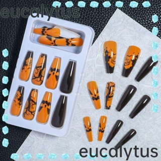 Eucalytus1 เล็บปลอม ลายฟักทองฮาโลวีน แบบยาว ถอดออกได้ ใช้ซ้ําได้ 24 ชิ้น