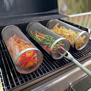 Hot Sale# Amazon rolling barbecue rack barbecue cage stainless steel barbecue bucket cylinder barbecue net barbecue basket outdoor BBQ8.6Li