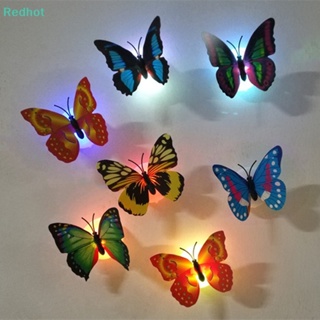 &lt;Redhot&gt; สติกเกอร์ LED รูปผีเสื้อ 3D หลากสีสัน สําหรับติดตกแต่งผนังบ้าน สวน ห้องนั่งเล่น DIY ลดราคา 1 ชิ้น