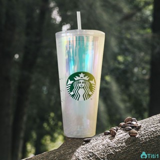 แก้วสตาร์บัค Classic Straw Cup Cold Cup Double Layer Plastic Cup Reusable Straw Cup Cold Transparent 470 / 710 Ml TH1