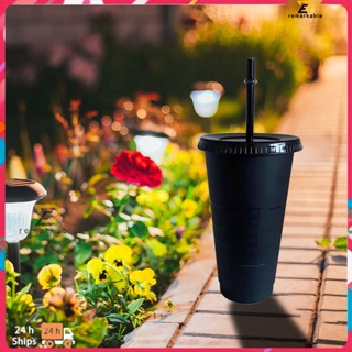 พร้อมส่ง Starbucks Plastic Straw Cup Pure Black Cold Water Cup With Lid Plastic Reusable Durable Black 700ml 5pcs amazing_th