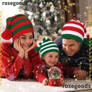 Rosegoods1 หมวกถัก ผ้ากํามะหยี่ขนนิ่ม หนา ลายคริสต์มาส แฟชั่นฤดูใบไม้ร่วง และฤดูหนาว