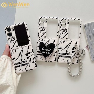 Wenwen เคสโทรศัพท์มือถือแฟชั่น แบบฝาพับ ลายภาษาอังกฤษ สีม่วง พร้อมตัวยึด และโซ่คล้อง สําหรับ OPPO Find N2