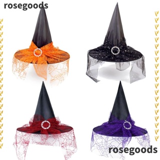 Rosegoods1 หมวกแม่มด พร้อมไฟ LED สร้างสรรค์ สําหรับแขวนตกแต่งบ้าน ฮาโลวีน