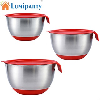 Lumiparty ชามผสมอาหาร ซิลิโคน ด้านล่าง กันลื่น ชามไข่ สเตนเลส พร้อมสเกล ที่จับ ชามสลัด พร้อมฝาปิด เบเกอรี่