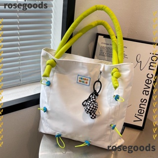 Rosegoods1 กระเป๋าสะพายไหล่ ผ้าไนล่อน ทรงสี่เหลี่ยม มีซิป ความจุสูง พร้อมจี้ สําหรับผู้หญิง