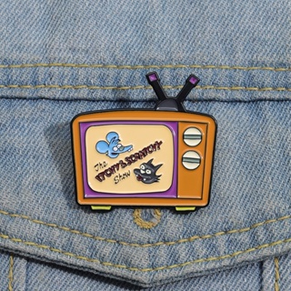 เข็มกลัด รูปการ์ตูนอนิเมะ Simpsons Enamel Lapel Pin แมว และหนูน่ารัก สําหรับติดเสื้อผ้า กระเป๋าเป้สะพายหลัง