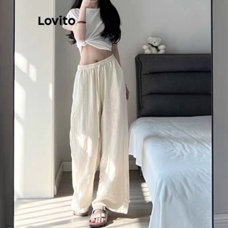 Lovito กางเกงลําลอง แบบผูกเชือก สําหรับผู้หญิง LNA19251 (สีขาวออฟไวท์)