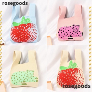 Rosegoods1 กระเป๋าถือ กระเป๋าสะพายไหล่ ผ้าถัก ใช้ซ้ําได้ สําหรับผู้หญิง