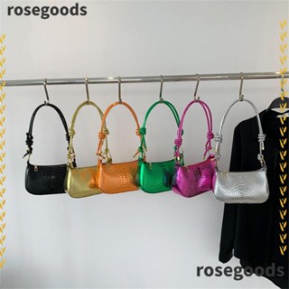 Rosegoods1 กระเป๋าสะพายไหล่ กระเป๋าถือ ลายหนังจระเข้ สีพื้น สําหรับสตรี