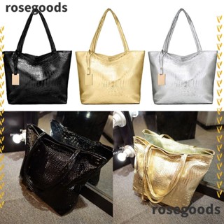 Rosegoods1 กระเป๋าเครื่องสําอาง กระเป๋าสะพายไหล่ ลายหนังจระเข้ ความจุขนาดใหญ่ สําหรับผู้หญิง