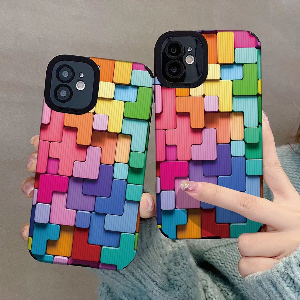 เคสโทรศัพท์มือถือหนังแกะนิ่ม กันตก ลายบล็อกตัวต่อ หลากสี สําหรับ Iphone 11Pro MAX 14 PRO MAX 11 12 13 15 7 8plus XR Xmax