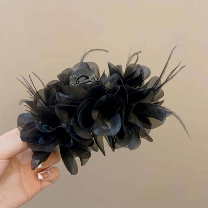 ผ ้ าดอกไม ้ Feather คลิปผมสําหรับผู ้ หญิงแฟชั ่ นประณีตผม Claw คลิปอุปกรณ ์ เสริมผมสําหรับสาว ราคา ถูกที่สุด ดีลบีเคเค แกลเลอรีภาพที่ 8