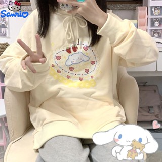 เสื้อกันหนาวแขนยาว มีฮู้ด แบบบาง พิมพ์ลายการ์ตูน Kawaii Sanrio Cinnamoroll ให้ความอบอุ่น แฟชั่นฤดูใบไม้ผลิ และฤดูใบไม้ร่วง สําหรับเด็กผู้หญิง