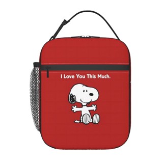 กระเป๋าใส่กล่องอาหารกลางวัน มีฉนวนกันความร้อน ลาย Snoopy ขนาดใหญ่ ใช้ซ้ําได้ สําหรับผู้ชาย และผู้หญิง