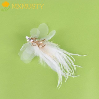 Mxmusty กิ๊บติดผม ผ้าโพกศีรษะ ลายดอกไม้ ขนนก สําหรับเจ้าสาว งานแต่งงาน