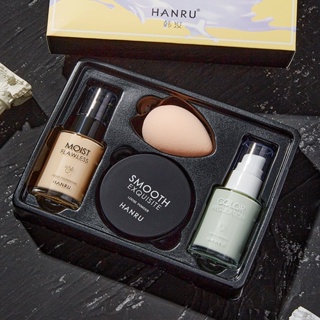 Hot Sale# Han Ru base makeup set 4-piece set for beginners female concealer foundation isolation powder light makeup set 8jj