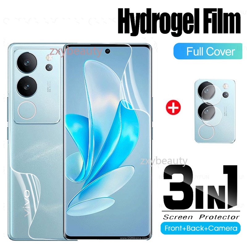 3in1 ฟิล์มไฮโดรเจลนิ่ม สําหรับ Vivo V29 5G V29E Lite 2023 ฟิล์มคาร์บอนไฟเบอร์ ด้านหลัง สําหรับ VivoV
