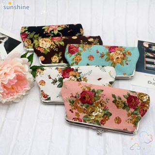 Ssunshine กระเป๋าถือ กระเป๋าสตางค์ ผ้าแคนวาส ลายดอกไม้ สําหรับใส่เหรียญ ลิปสติก ใส่บัตรได้