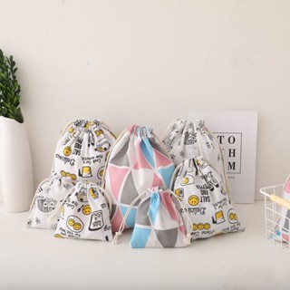 [Drawstring Bag] กระเป๋าหูรูด ผ้าฝ้าย และผ้าลินิน ขนาดเล็ก สําหรับเดินทาง